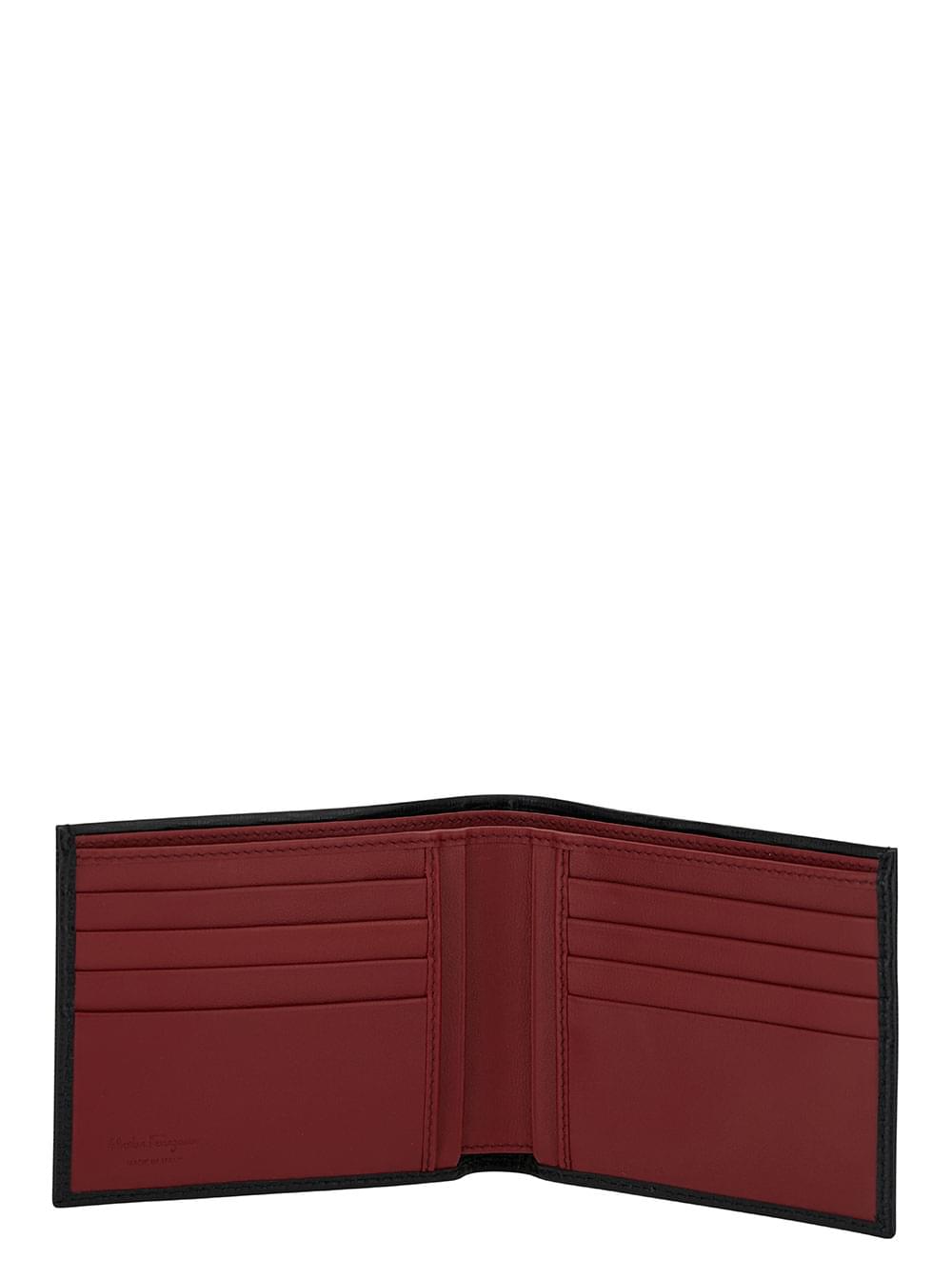 Ferragamo Men Wallet 'Revival' Gancini With Double Hook In Grained Black Leather For Men FERRAGAMO