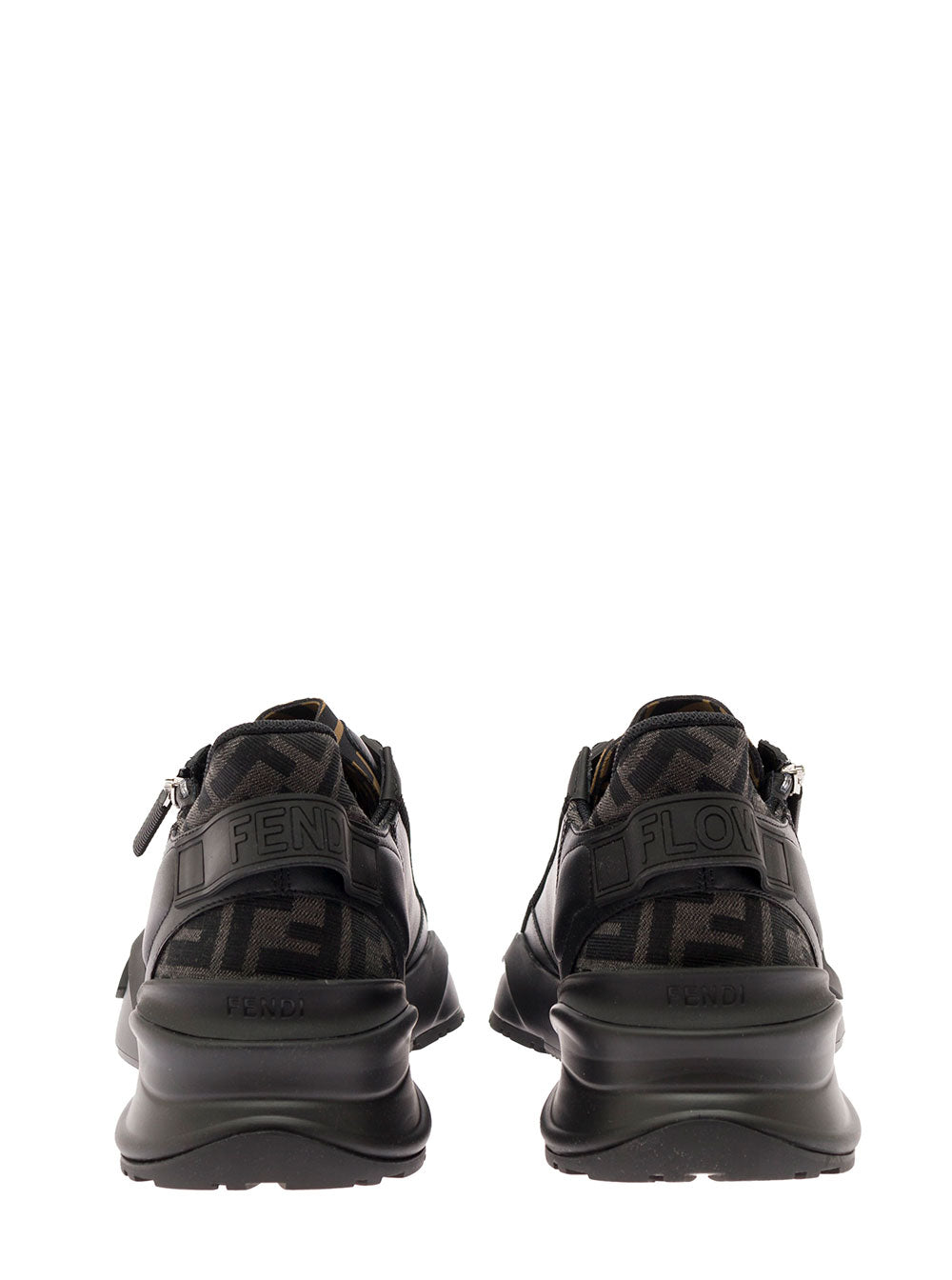 Fendi Men Sneaker 'Fendi Flow' With Ff Logo And Zip Detail On The Side In Black Leather Men