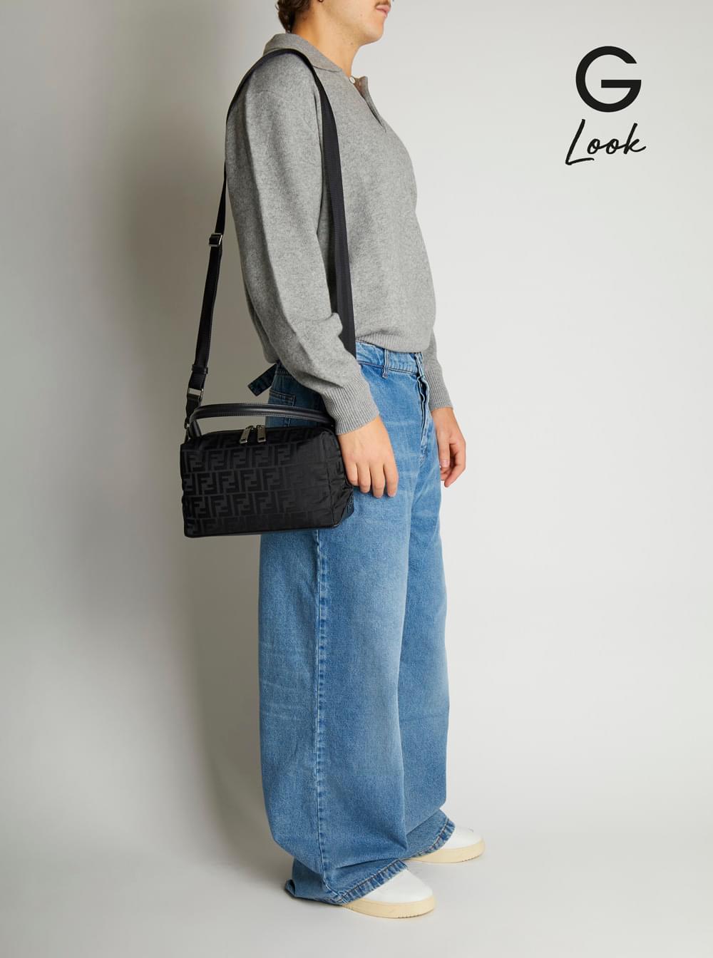 Fendi Men 'Lui Medium' Black Shoulder Bag With All-Over Ff Motif In Tech Fabric Woman FENDI