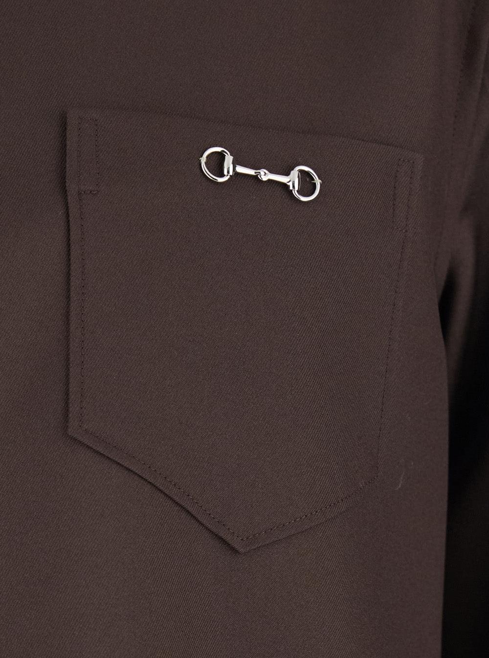 Gucci Men Brown Shirt With Classic Collar And Horsebit On The Front In Cotton Blend And Fabric Man GUCCI