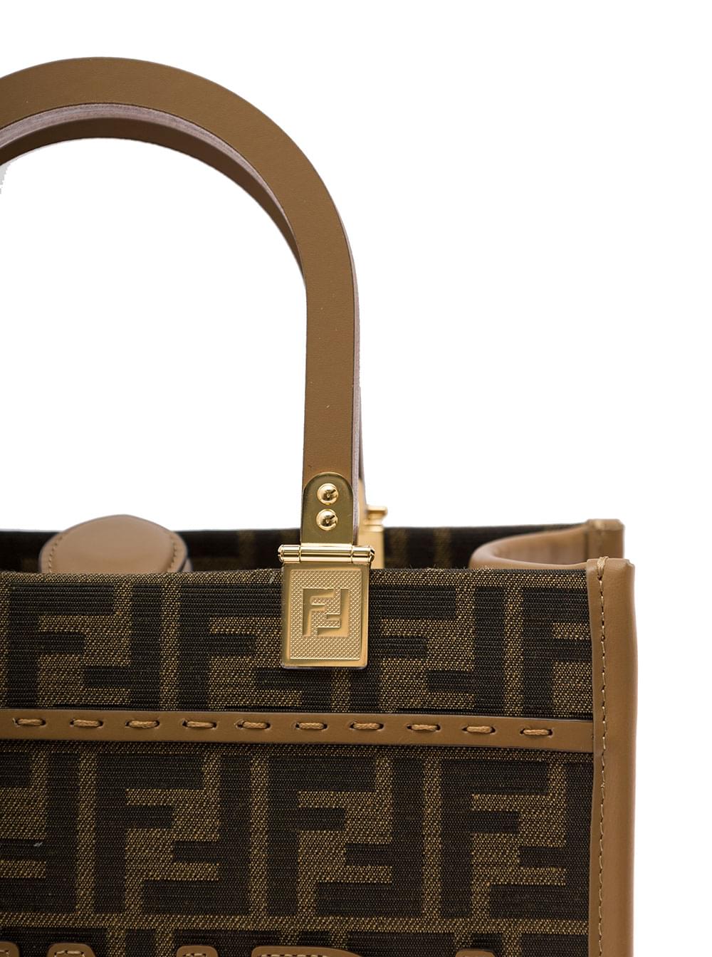 Fendi Women Tote Bag 'Piccola Sunshine' With Ff Jacquard Fabric And Brown Leather For Women FENDI