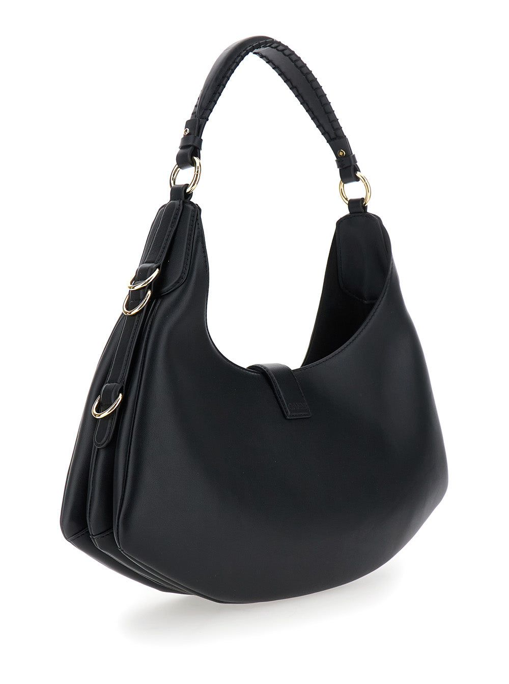 Ganni Women 'Kat Small' Black Shoulder Bag With Adjustable Handle And Logo Plaque On The Front In Leather Woman GANNI