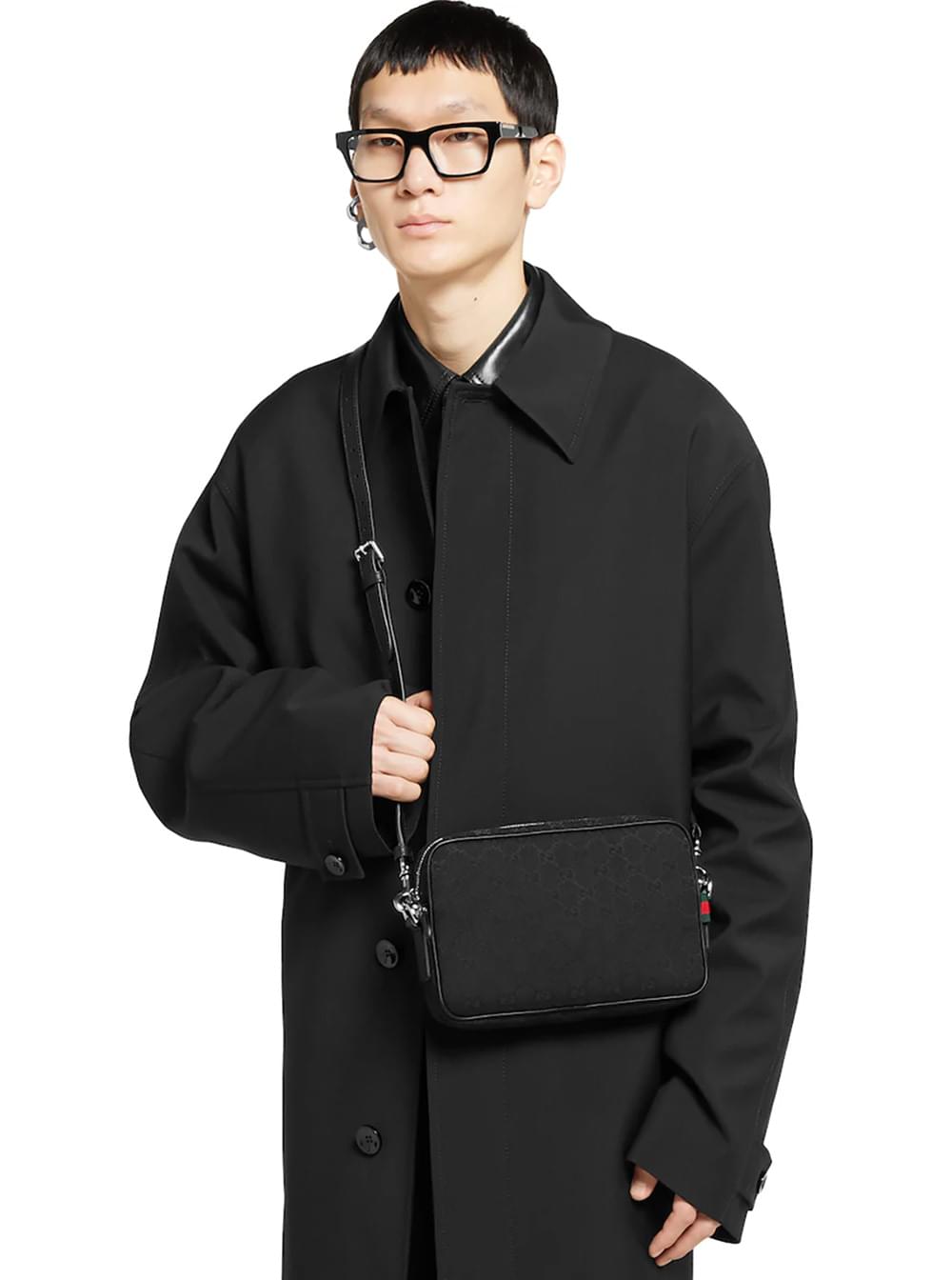 Gucci Men Black Crossbody Bag With All-Over Gg Motif In Fabric Man GUCCI