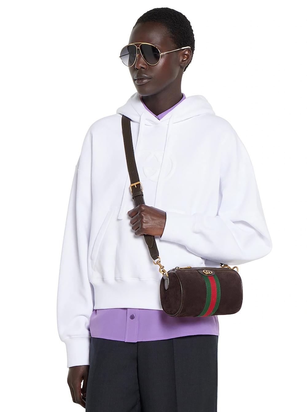 Gucci Men 'Ophidia Mini' Brown Handbag With Gg Logo And Web Detail On The Front In Suede Man GUCCI