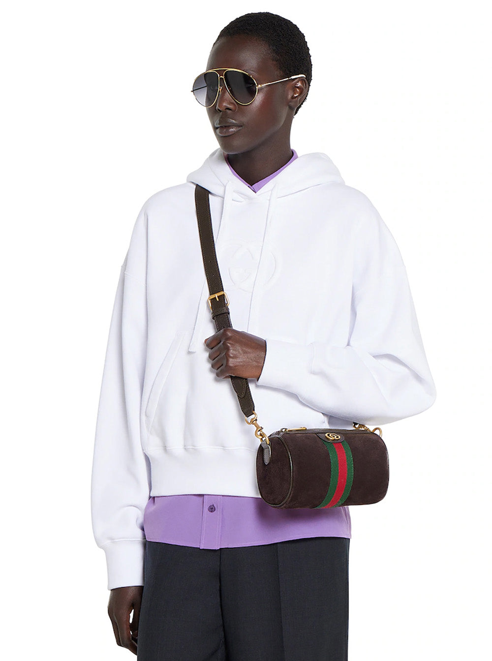 Gucci Men 'Ophidia Mini' Brown Handbag With Gg Logo And Web Detail On The Front In Suede Man GUCCI