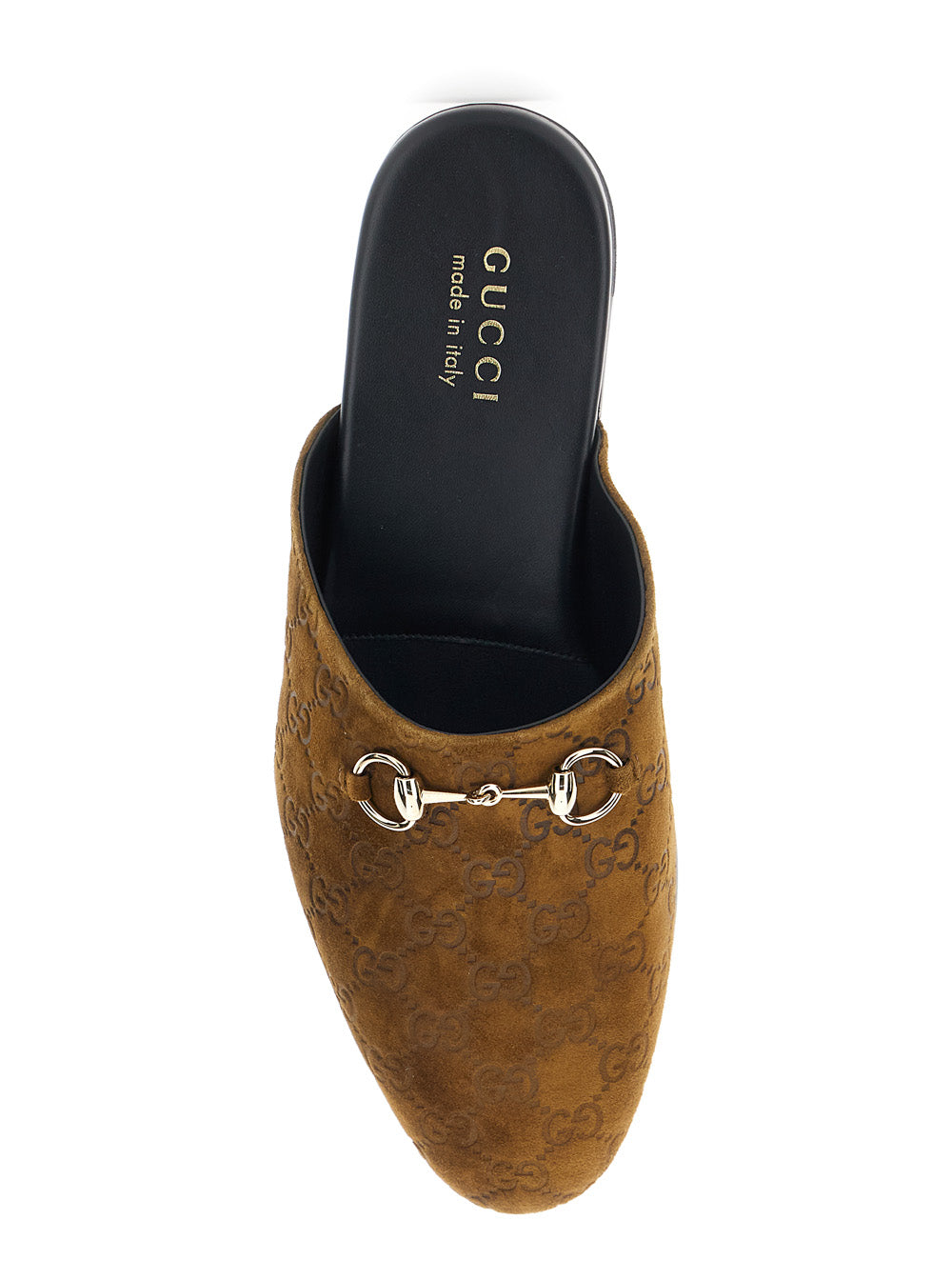 Gucci Men Brown Mule With Horsebit On The Front And All-Over Gg Motif In Suede Man GUCCI