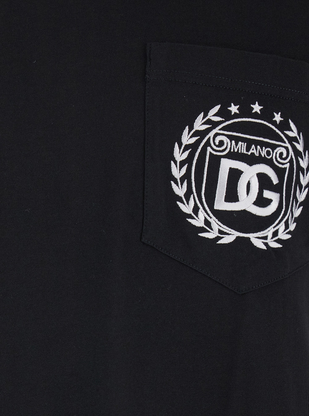 Dolce & Gabbana Men Black Crewneck T-Shirt With Logo Embroidery On The Front In Cotton Man DOLCE & GABBANA