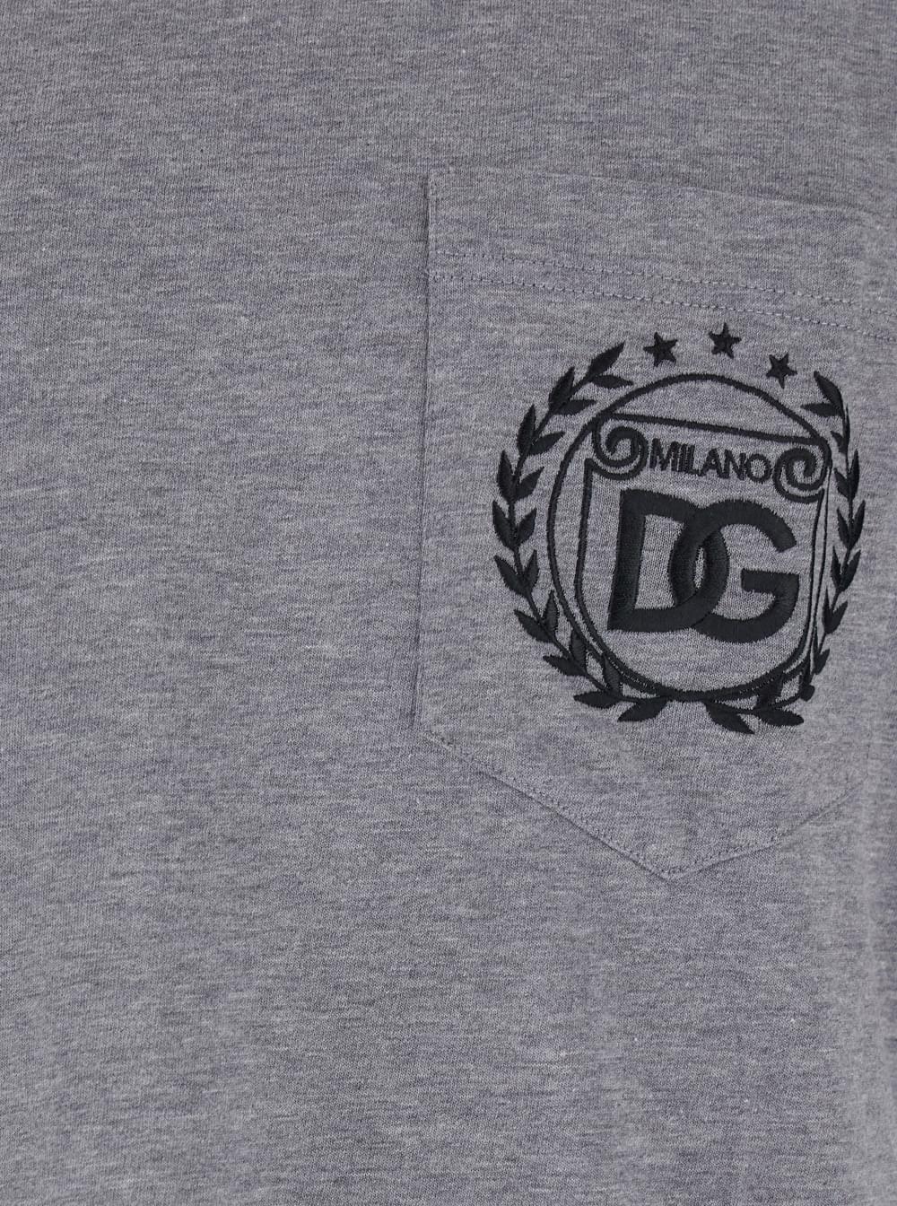 Dolce & Gabbana Men Grey Crewneck T-Shirt With Logo Embroidery On The Front In Cotton Man DOLCE & GABBANA