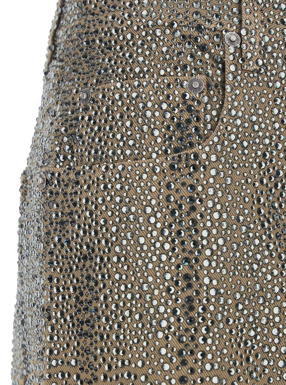 Golden Goose Women Beige Pants With Faded Crystal Embellishment And Belt Loops In Cotton Blend Woman GOLDEN GOOSE