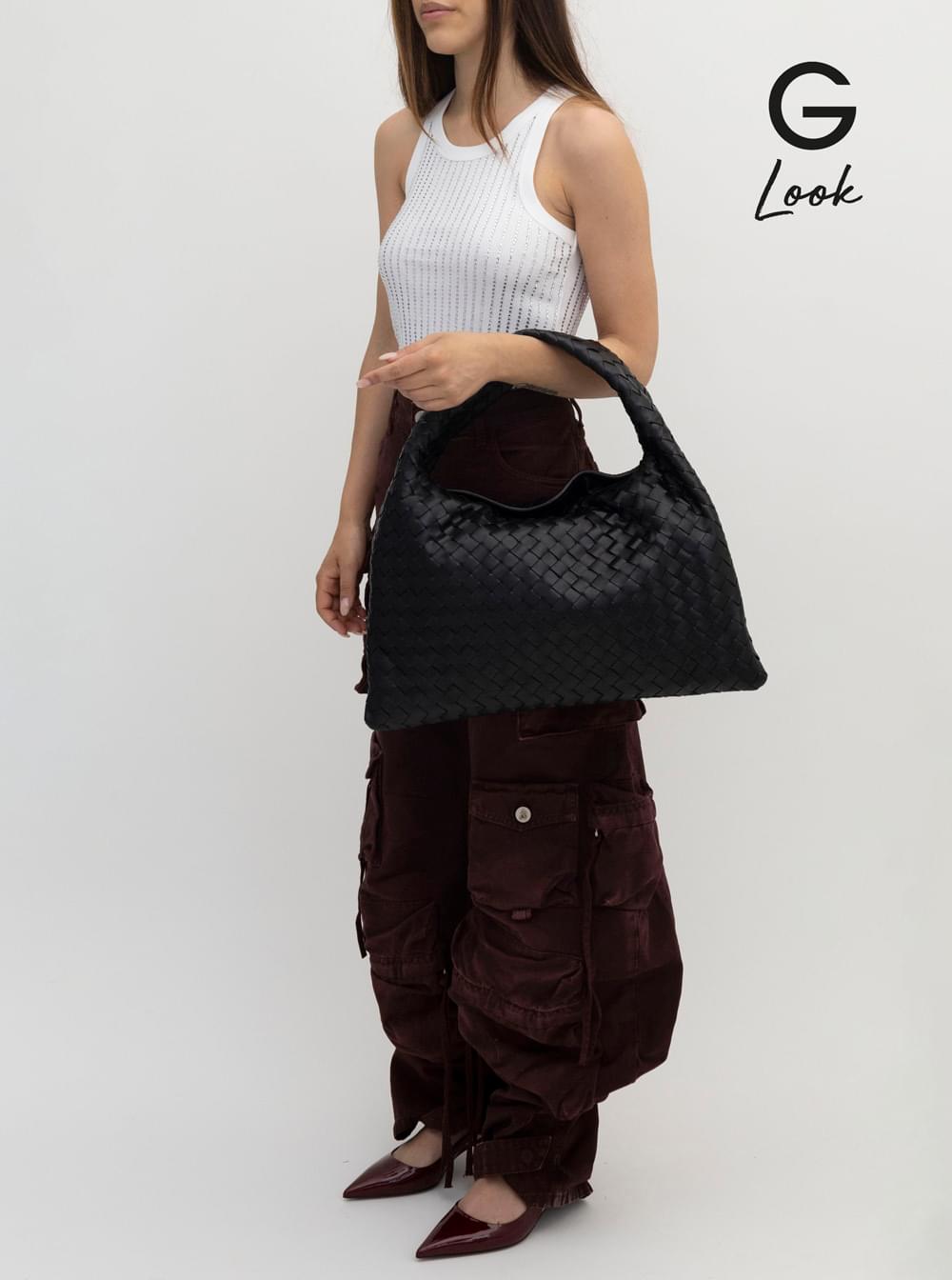 Bottega Veneta Women Shoulder Bag 'Hop Piccola' With Intreccio Motif In Black Leather For Women BOTTEGA VENETA