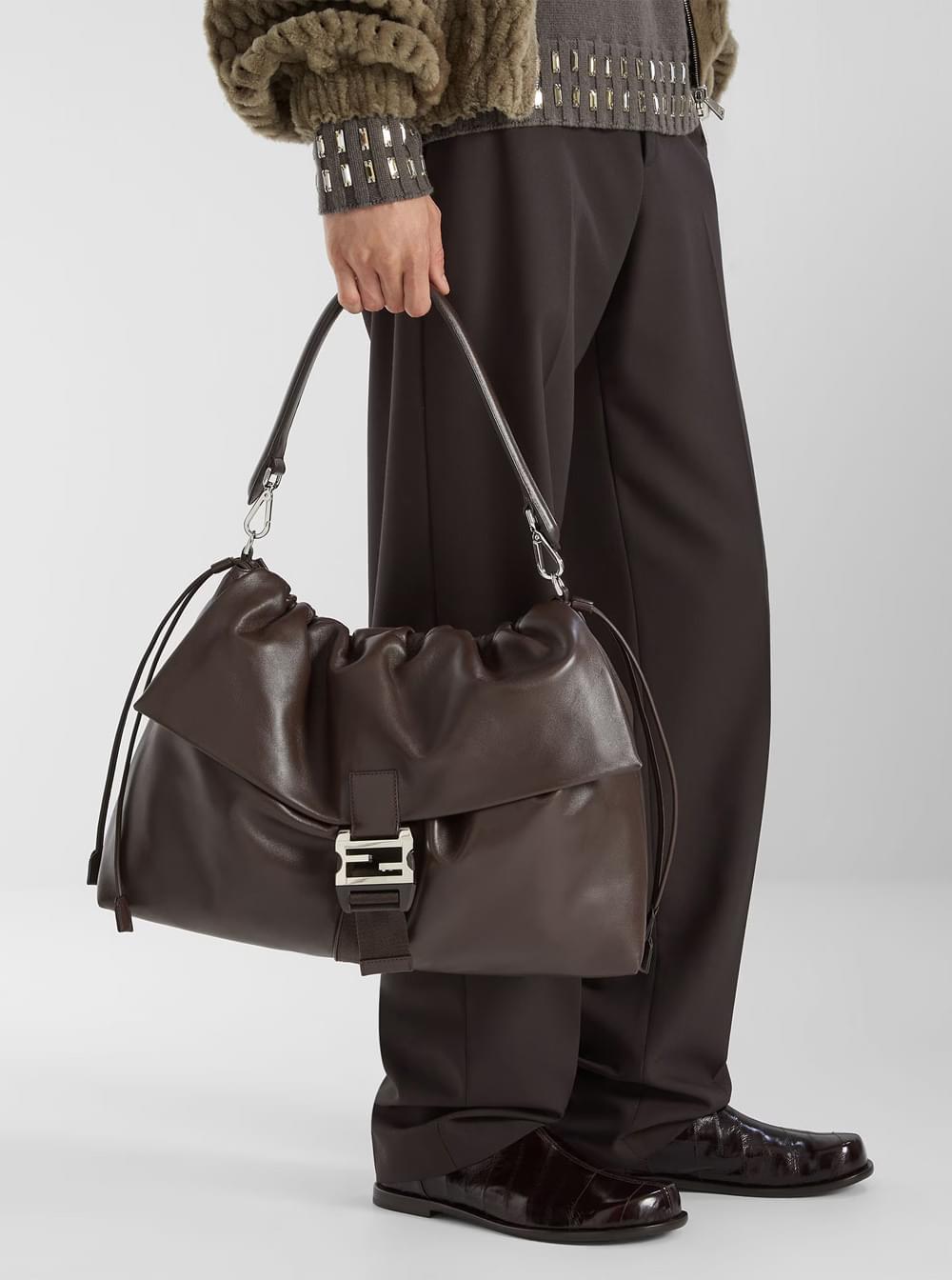 Fendi Men 'Mama Baguette Large' Brown Shoulder Bag With Ff Closure On The Front In Leather Woman FENDI