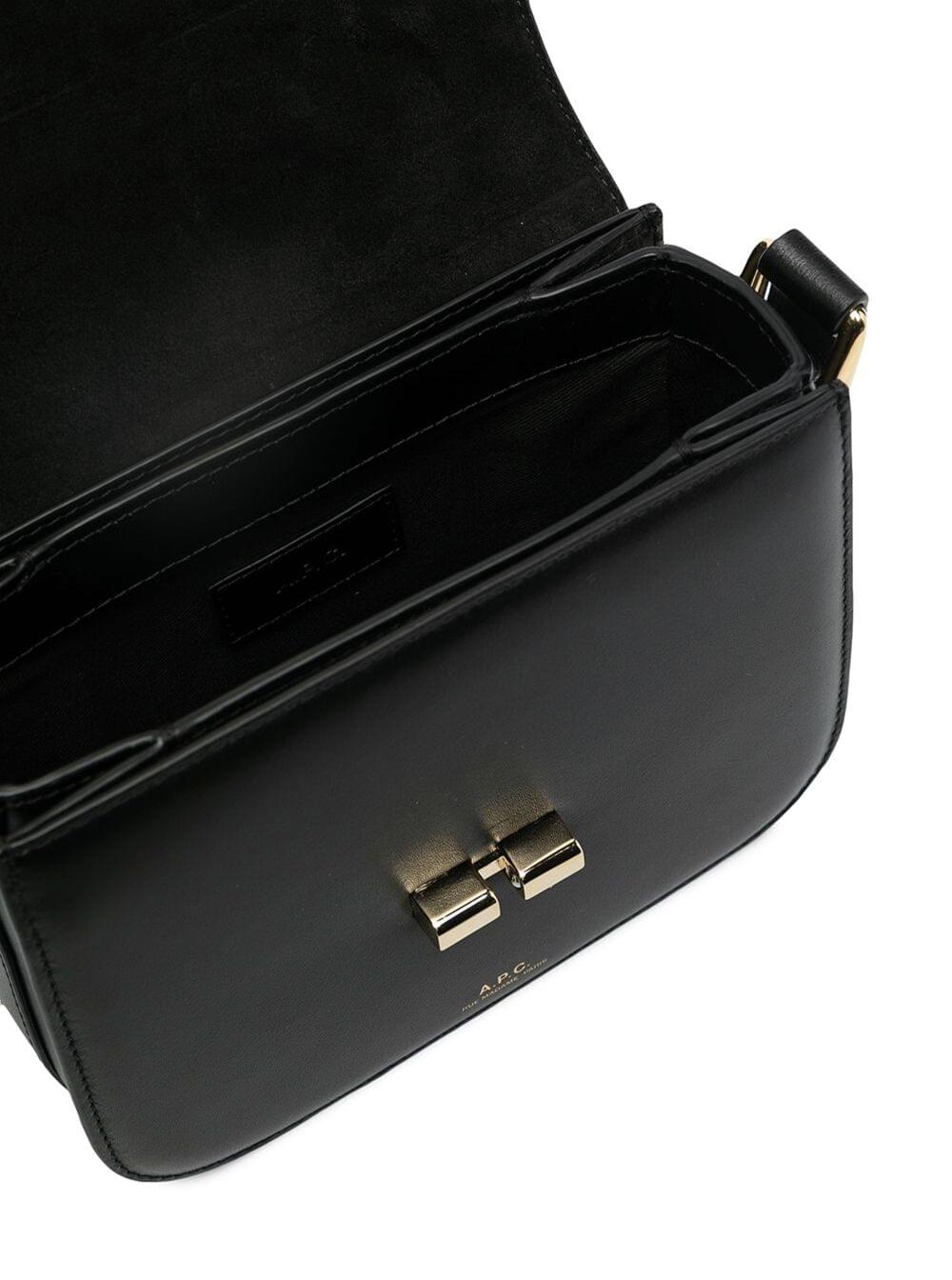 A.P.C. Women 'Grace' Black Mini Crossbody Bag With Adjustable Shoulder Strap And Embossed Logo Lettering On The Front In Leather Woman A.P.C.