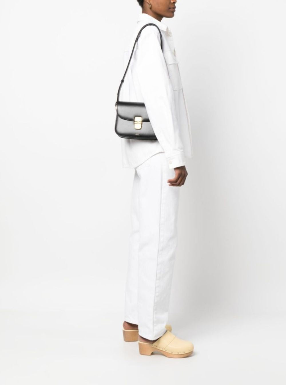 A.P.C. Women 'Grance' Black Small Crossbody Bag Wirh Embossed Logo Lettering On The Front And Adjustable Shoulder Strap In Leather Woman A.P.C.