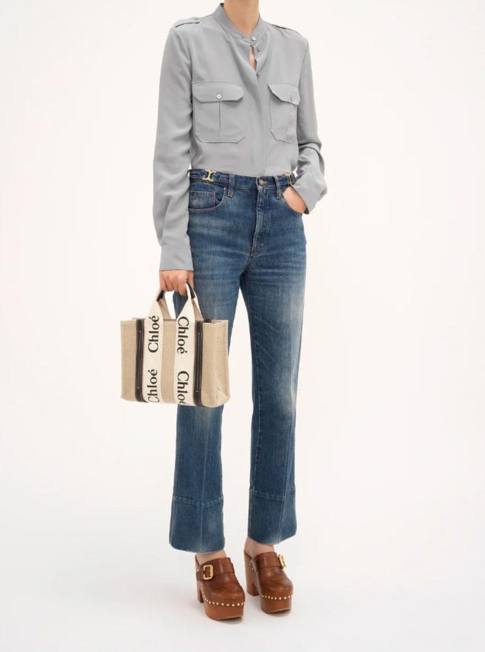 Chloé Women Tote Bag 'Woody' With Leather And Linen Strap In Beige For Women CHLOE