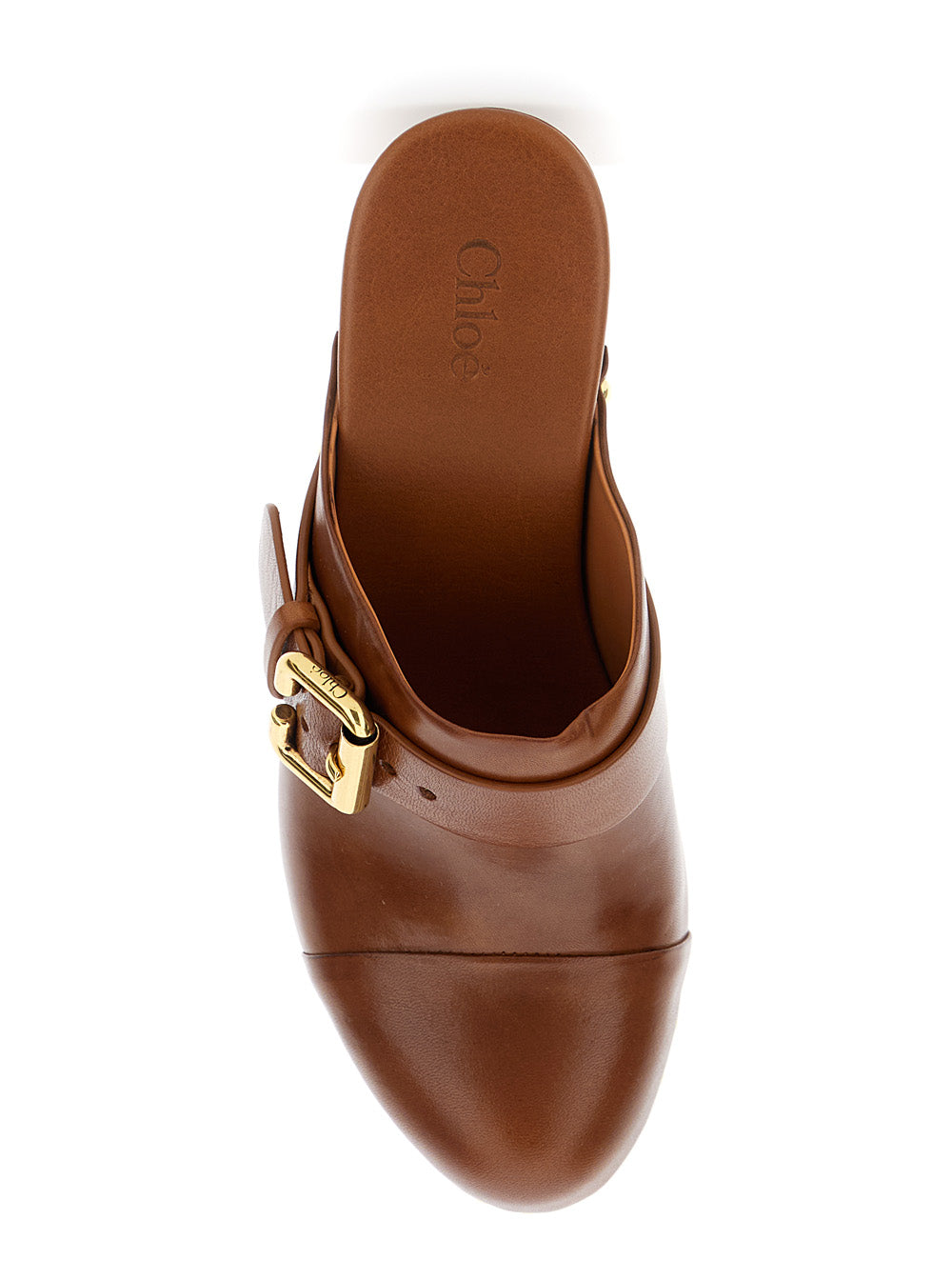 Chloé Women Brown 'Jeanette' Wedge Clogs In Leather And Wood For Women CHLOE