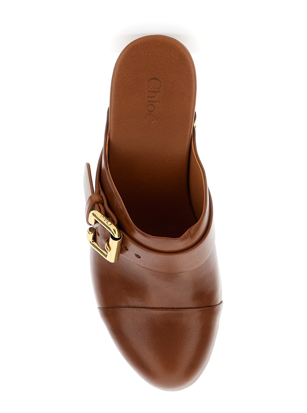 Chloé Women Brown 'Jeanette' Wedge Clogs In Leather And Wood For Women CHLOE