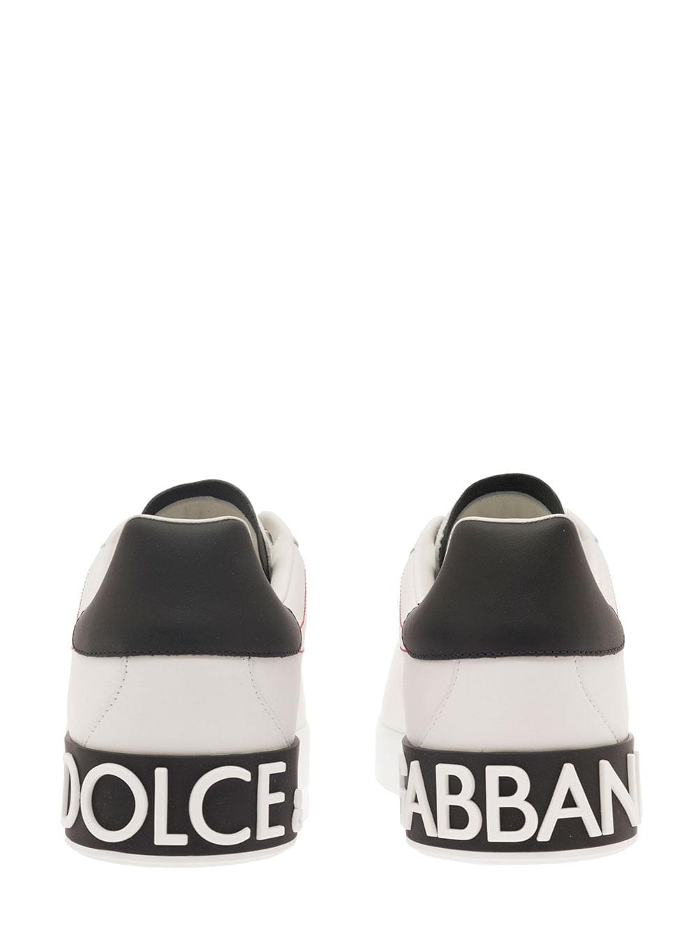 Dolce & Gabbana Men Low Sneakers 'Portofino' With Applied Logo And Contrasting Stitching In Smooth White Leather For Men DOLCE & GABBANA