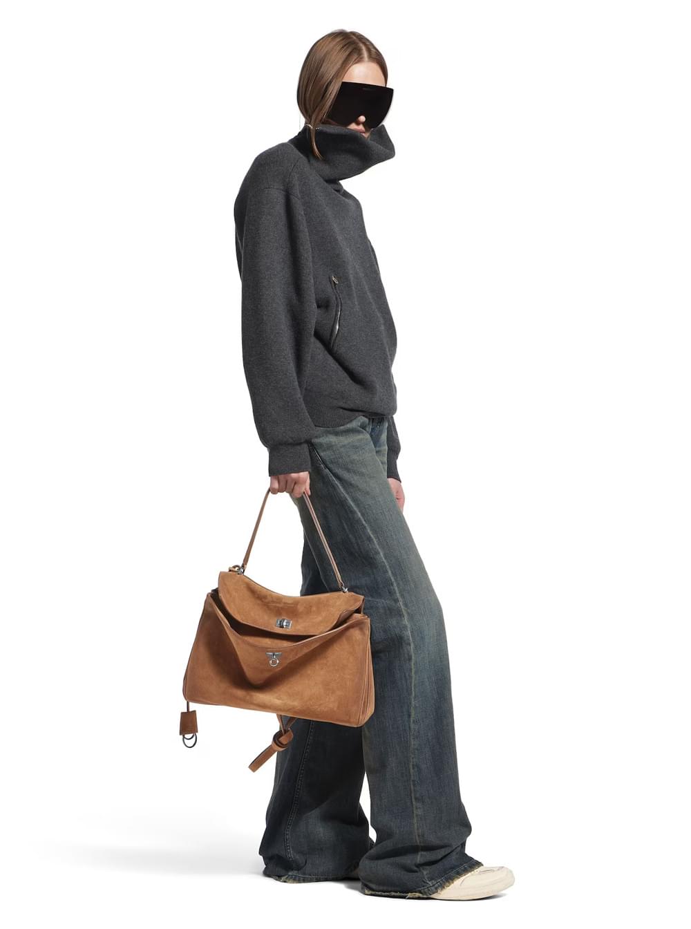 Balenciaga Women Shoulder Bag 'Rodeo Media' With Removable Strap In Brown Suede For Women BALENCIAGA