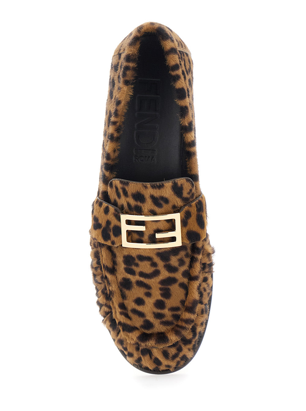 Fendi Women Brown Loafers With Ff Plaque And Leopard Motif In Brushed Leather Woman