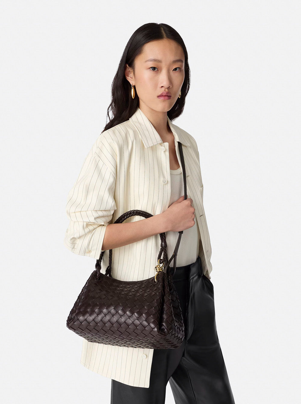 Bottega Veneta Women Shoulder Bag 'Parachutte' With Knot Detail And Intreccio Motif In Brown Leather For Women BOTTEGA VENETA