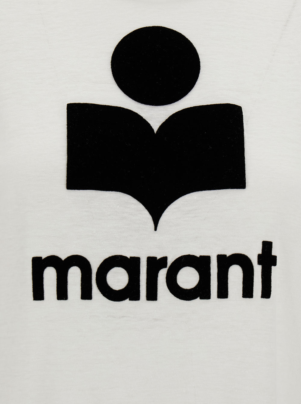 Isabel Marant Etoile Women White Crew Neck T-Shirt With Contrast Logo Print In Linen For Women ISABEL MARANT ETOILE
