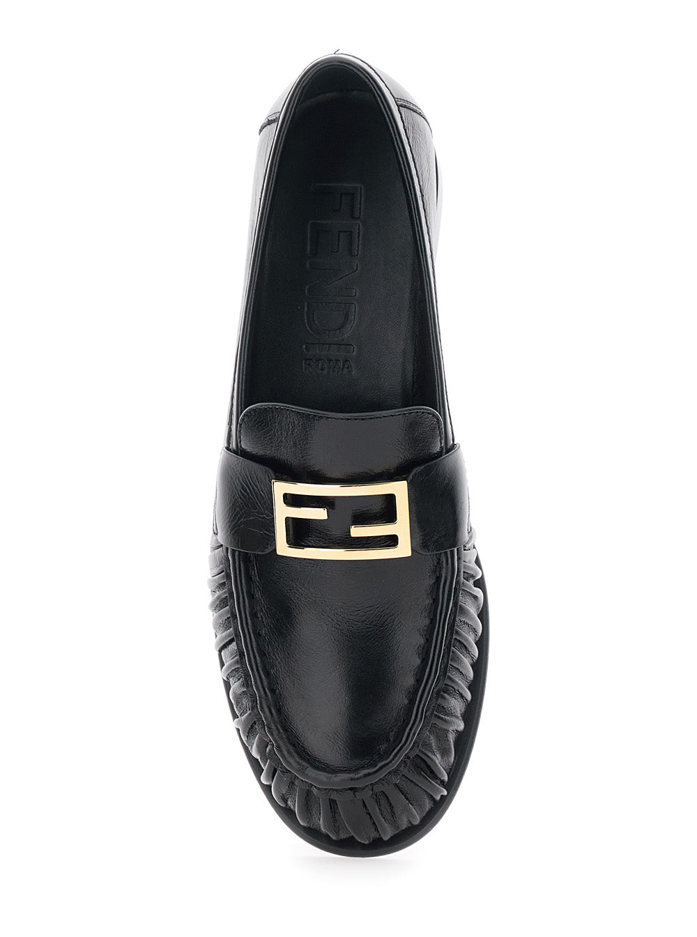 Fendi Women Loafers With Ff Plate On The Front In Black Leather FENDI