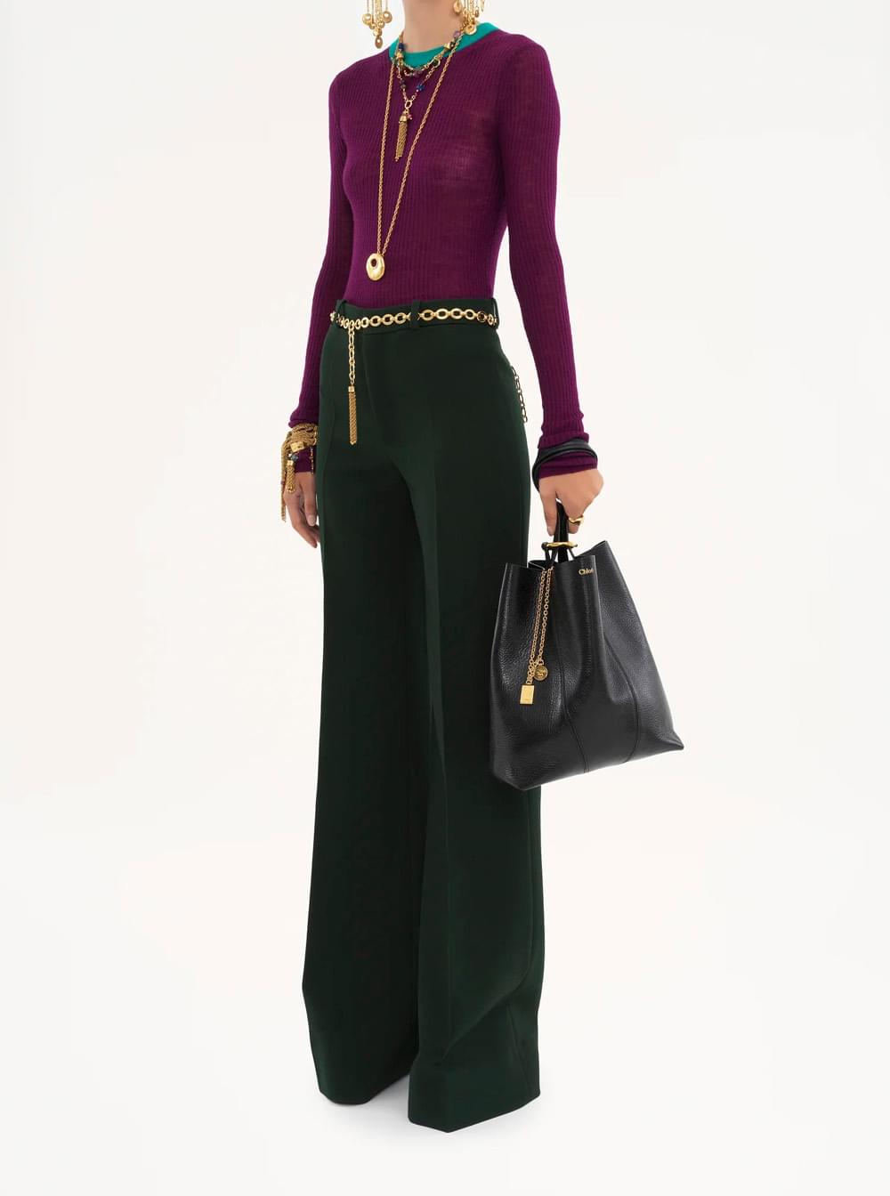 Chloé Women Shoulder Bag 'Spin' With Logoed Metal Medals In Black Grained Leather For Women CHLOE