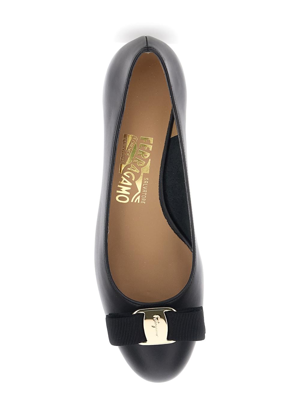 Ferragamo Women Pumps 'Vara' With Wide Low Heel And Logo Plate On The Front In Black Leather For Women FERRAGAMO