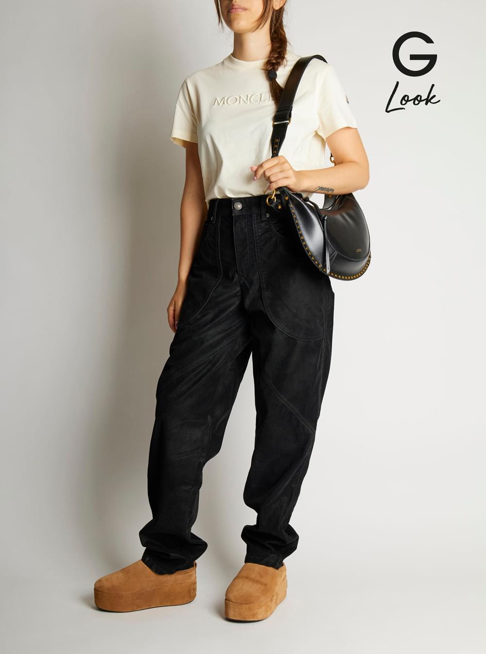 Isabel Marant Women Shoulder Bag 'Naoko' With Removable Strap And Logo Lettering Embossed On The Front In Black Leather For Women ISABEL MARANT