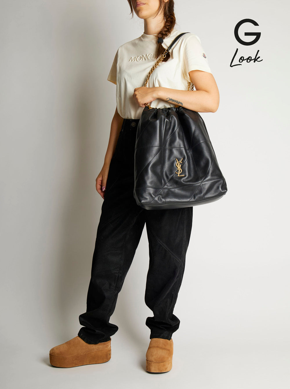 Saint Laurent Women Crossbody Bag 'Jamie' With Two Top Handles With Chain And Cassandre Plate On The Front In Black Leather For Women SAINT LAURENT