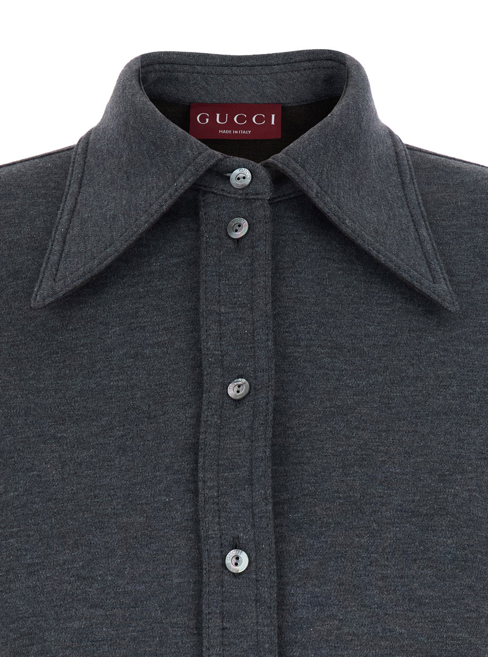 Gucci Women Grey Shirt With Polo Style Pointed Collar In Wool And Cotton Blend Woman GUCCI