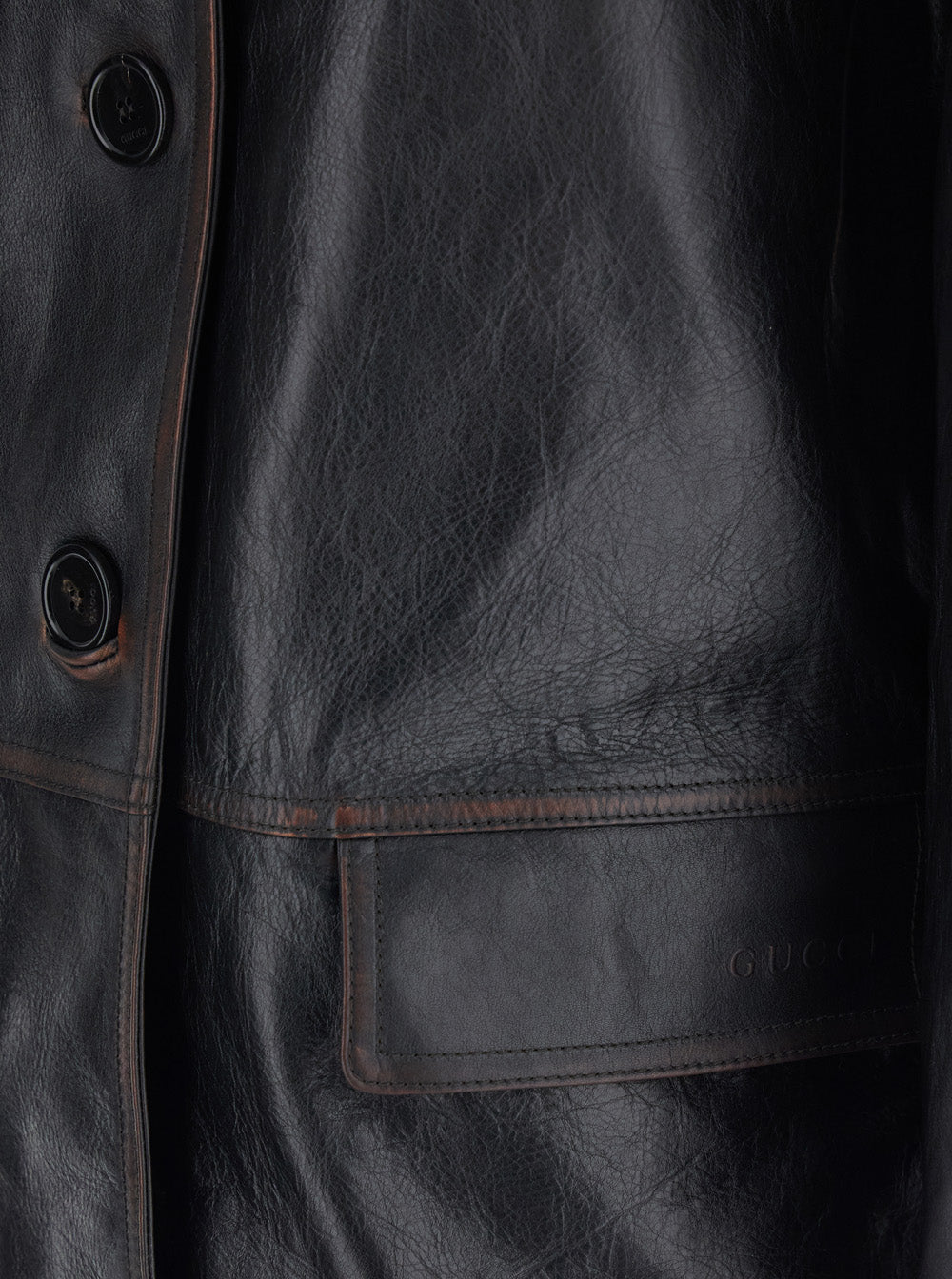 Gucci Women Black Jacket With Classic Lapels And Distressed Effect In Leather Woman GUCCI