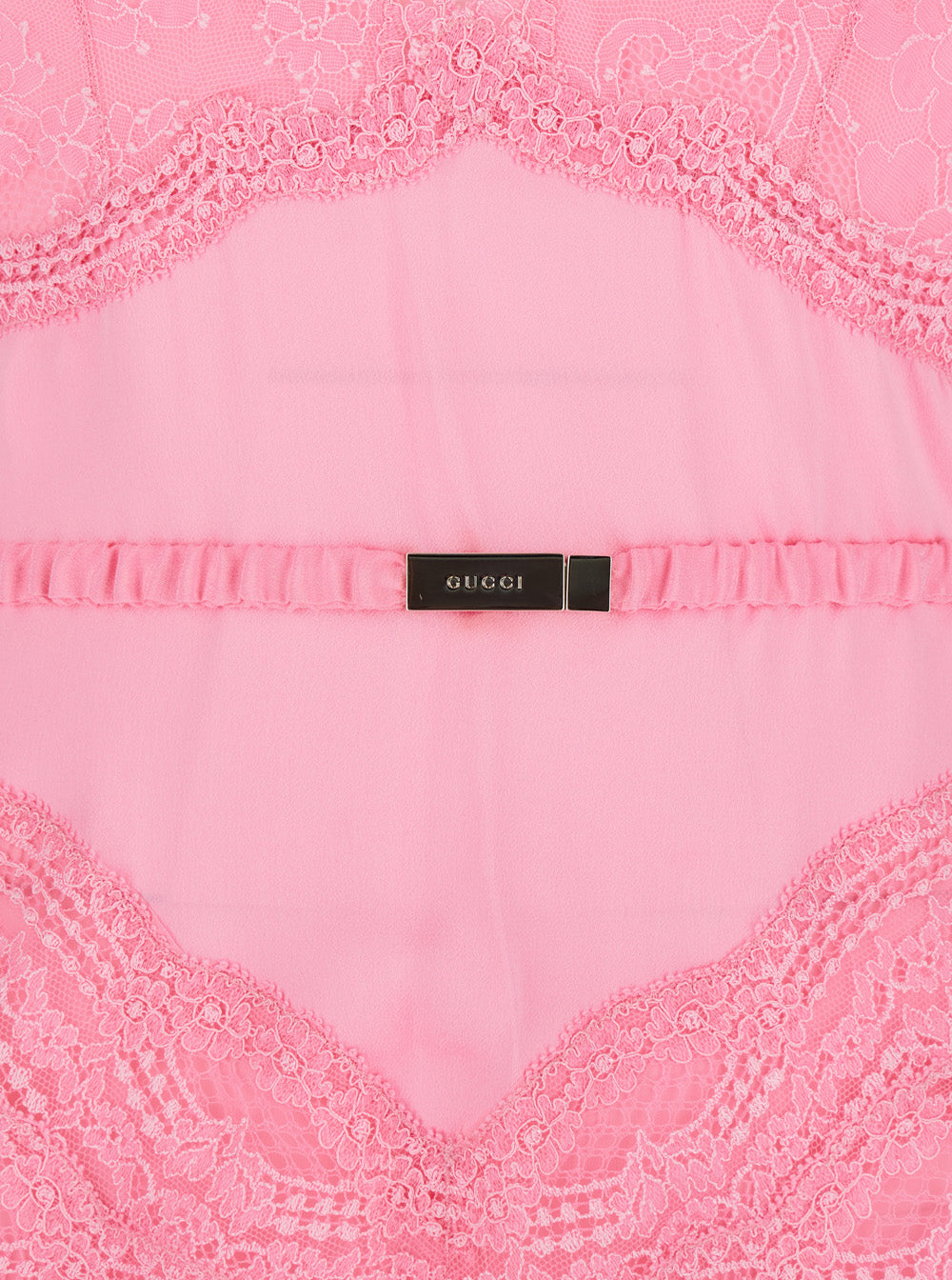 Gucci Women Pink Dress With Deep V-Neck And Removable Ruffle Belt In Silk Satin Woman GUCCI