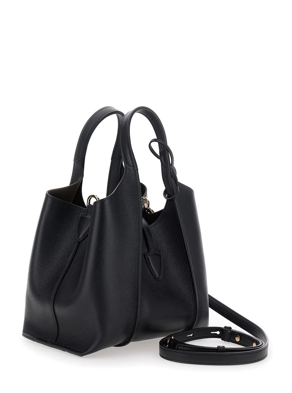 Tod's Women Black Tote Bag With Two Top Handles And Logo Plaque On The Front In Grained Leather Woman TOD'S