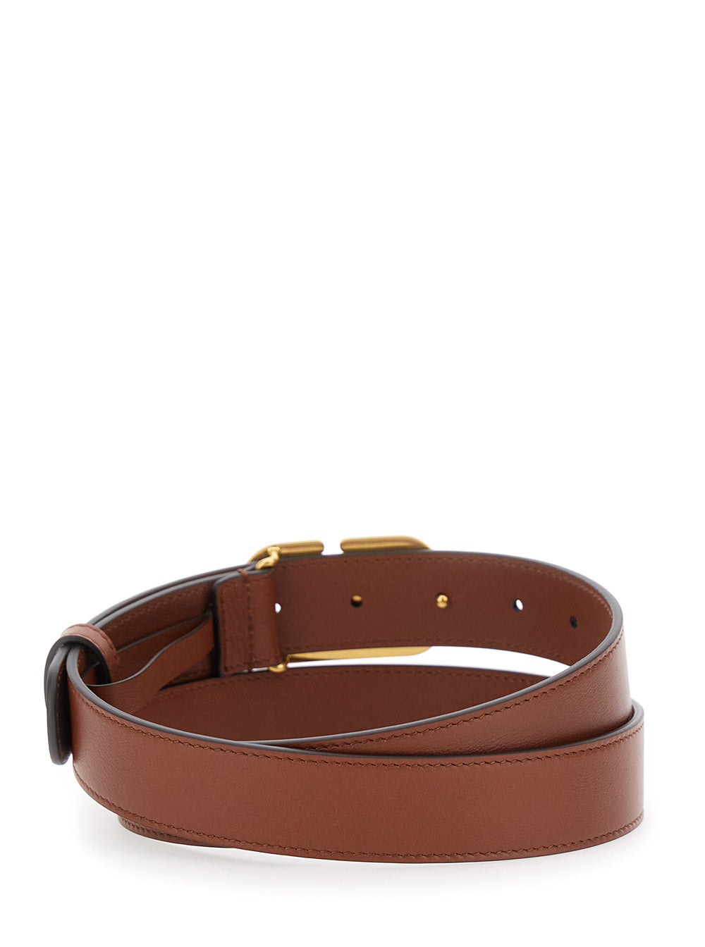 Valentino Garavani Women Vlogo Buckle Hammered Leather Belt Brown Women VALENTINO GARAVANI