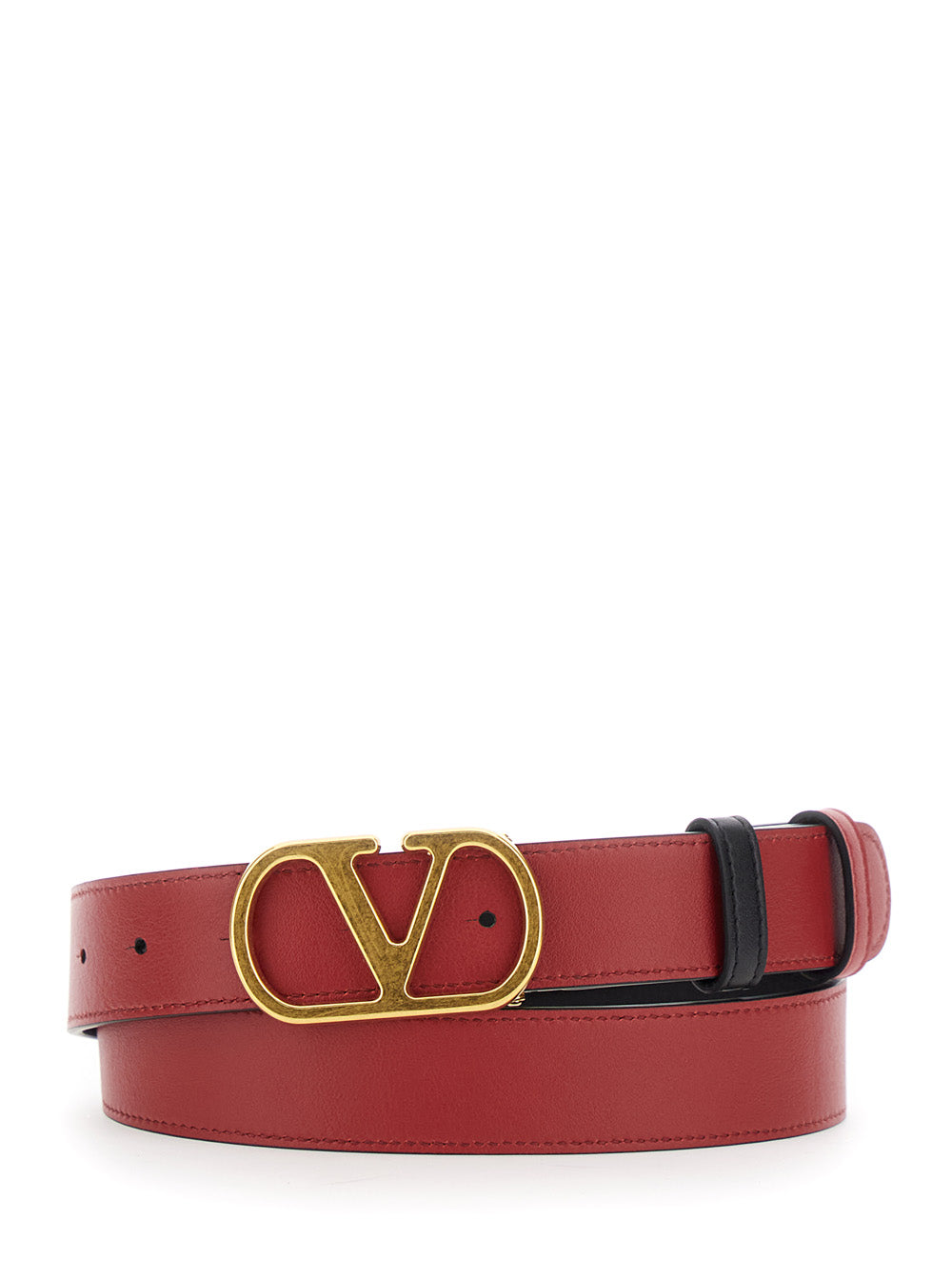 Valentino Garavani Women Black Reversible Belt With Vlogo Buckle In Leather Woman VALENTINO GARAVANI