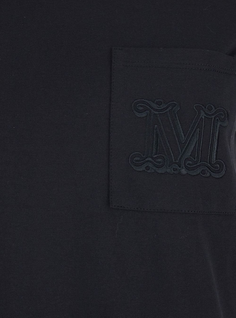 Max Mara Women 'Papaia' Black Crewneck T-Shirt With One Front Patch Pocket With Logo Embroidery In Cotton Woman MAX MARA