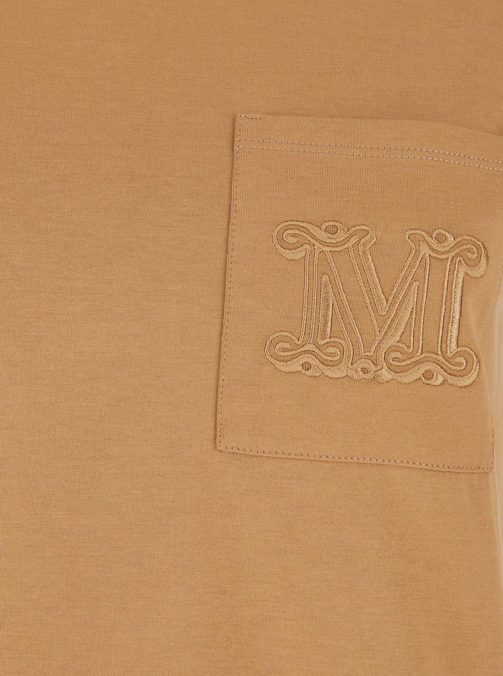 Max Mara Women 'Papaia' Beige Crewneck T-Shirt With One Front Patch Pocket With Logo Embroidery In Cotton Woman