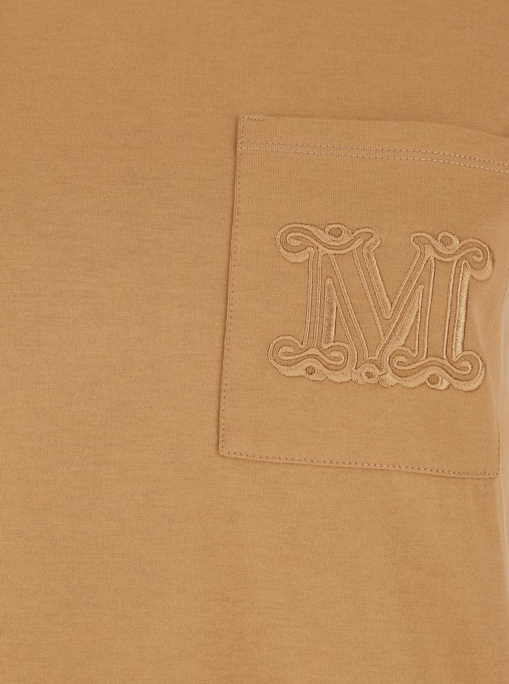 Max Mara Women 'Papaia' Beige Crewneck T-Shirt With One Front Patch Pocket With Logo Embroidery In Cotton Woman MAX MARA