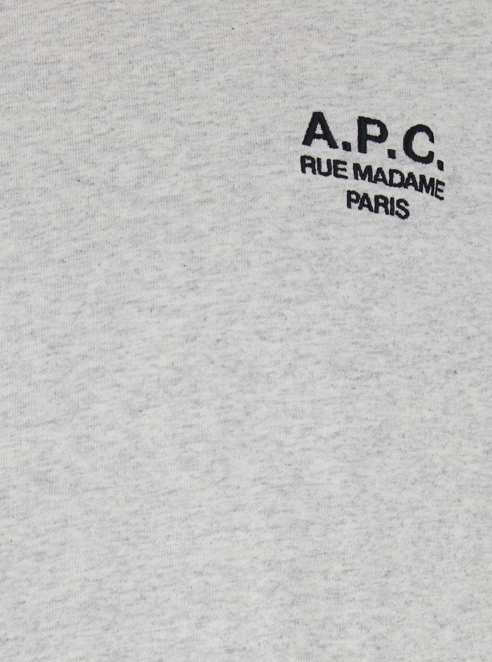 A.P.C. Men Grey Crewneck T-Shirt With Logo Embroidered On The Front In Cotton Man A.P.C.