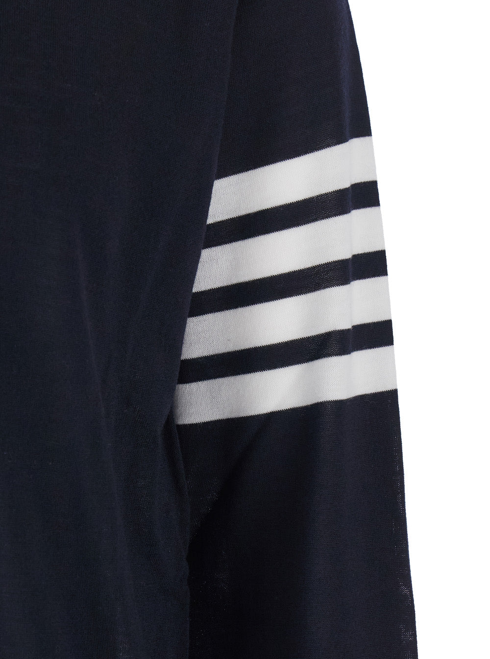 Thom Browne Men Blue Crewneck Sweater With 4-Bar On The Sleeve And Ribbed Finishes In Wool For Men THOM BROWNE