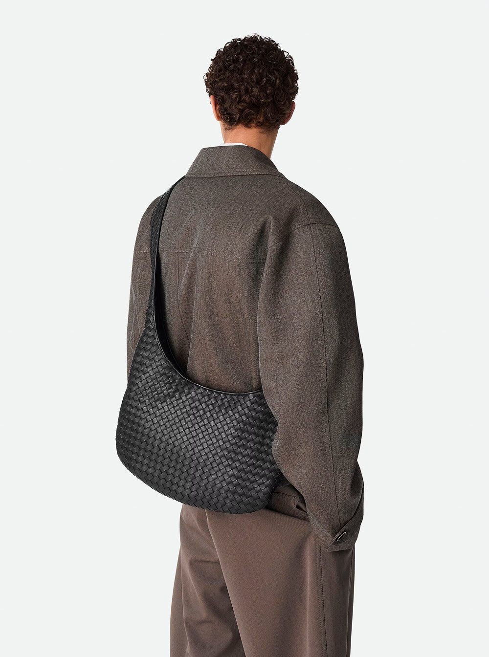 Bottega Veneta Men Bottega Shoulder Bag With Top Zip Closure And Black Leather Intreccio Motif For Men BOTTEGA VENETA