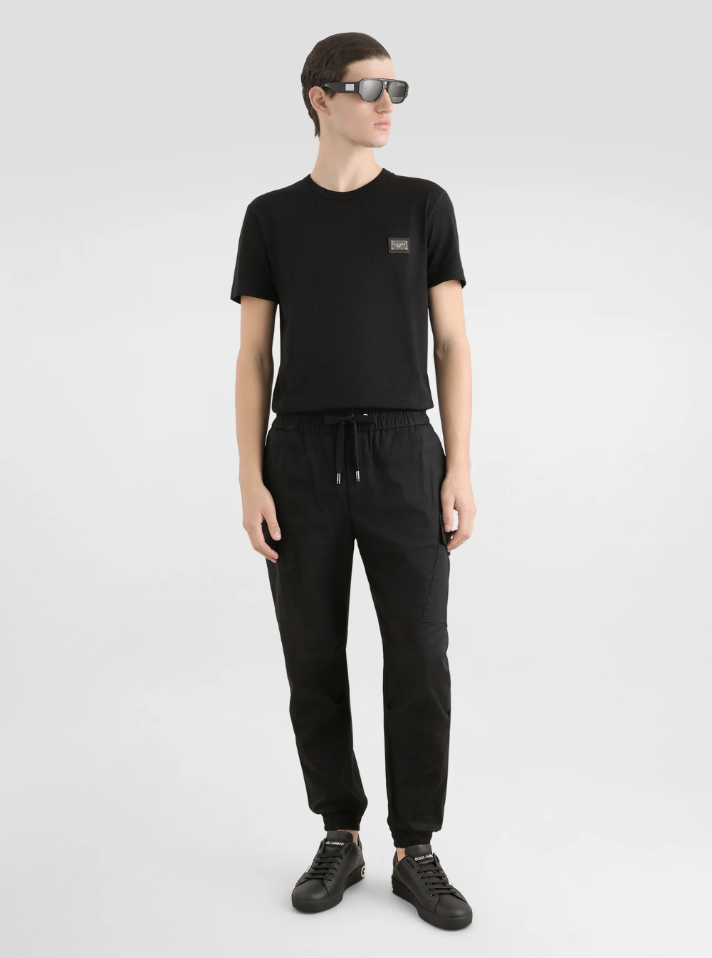 Dolce & Gabbana Men Black T-Shirt With Logo Tag Detail On The Front In Cotton Man DOLCE & GABBANA