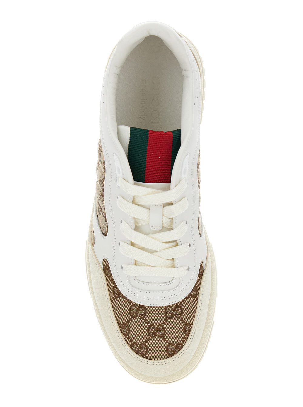 Gucci Men Low Sneakers 'Re-Web' With Gg Logo In Leather And Tech Fabric Beige Men GUCCI