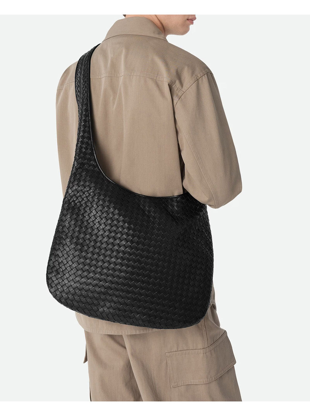 Bottega Veneta Men Black 'Veneto' Crossbody Bag With Intreccio Motif In Leather For Men BOTTEGA VENETA