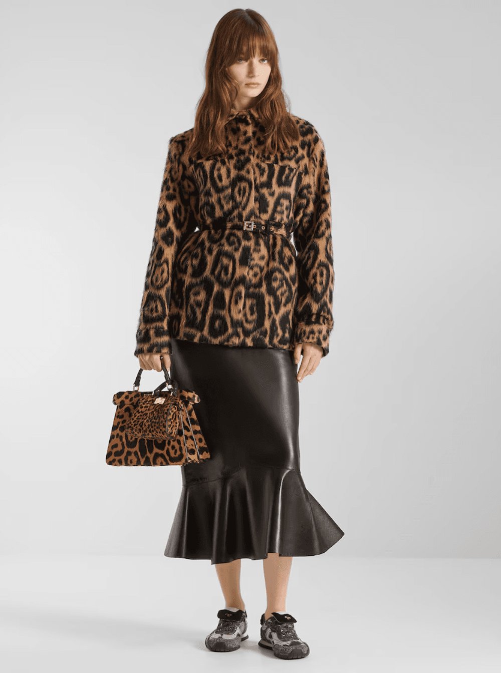 Fendi Women Multicolor Coat With Ff Buckled Belt On The Front And All-Over Leopard Motif In Wool Blend Woman FENDI