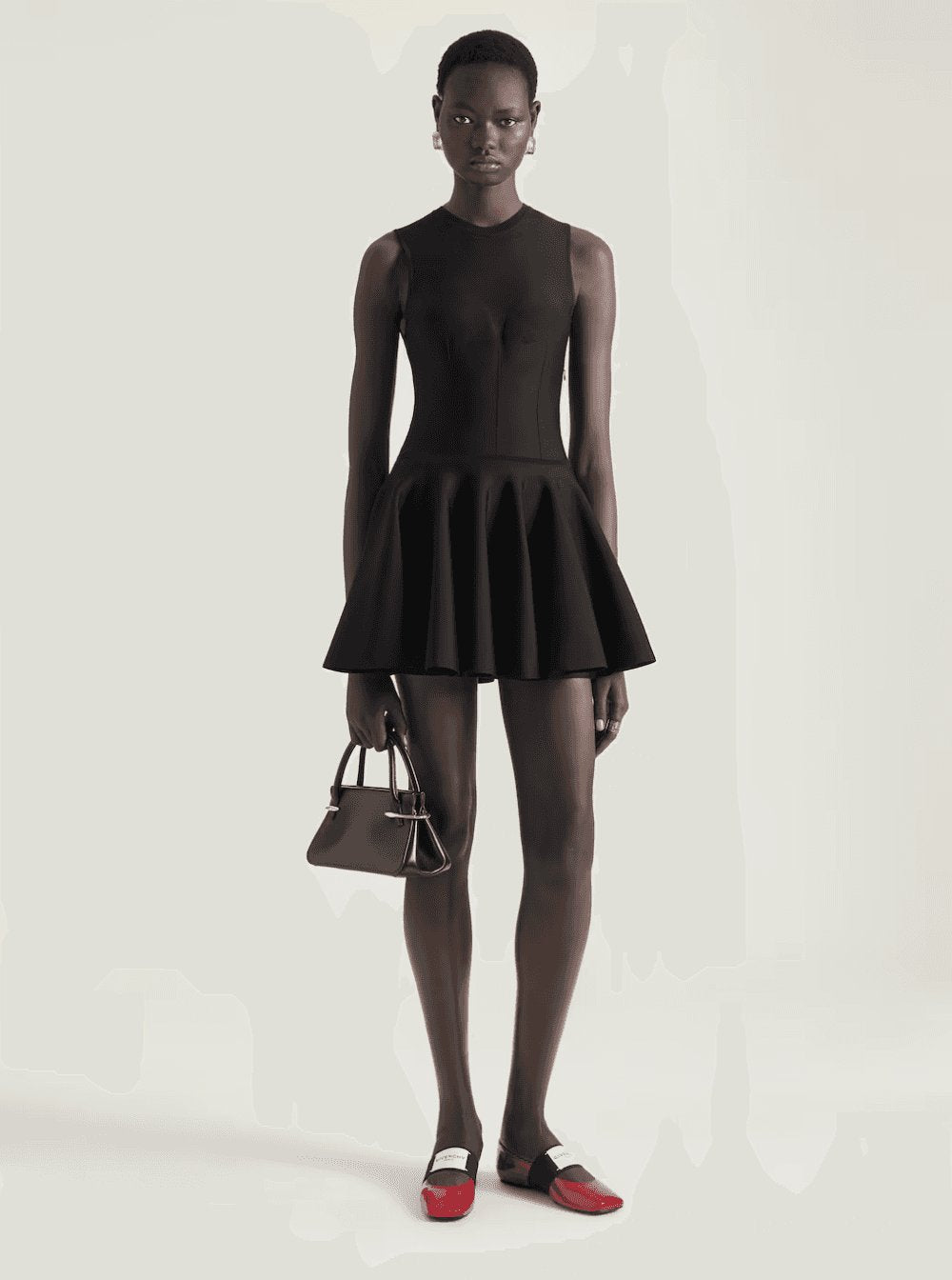 Givenchy Women Black Crew Neck Dress With Flared Skirt In Fabric Woman GIVENCHY