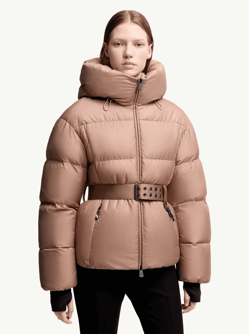 Moncler Grenoble Women 'Nisene' Pink Down Jacket With Buckled Belt On The Front And Logo Patch On The Sleeve In Tech Fabric Woman