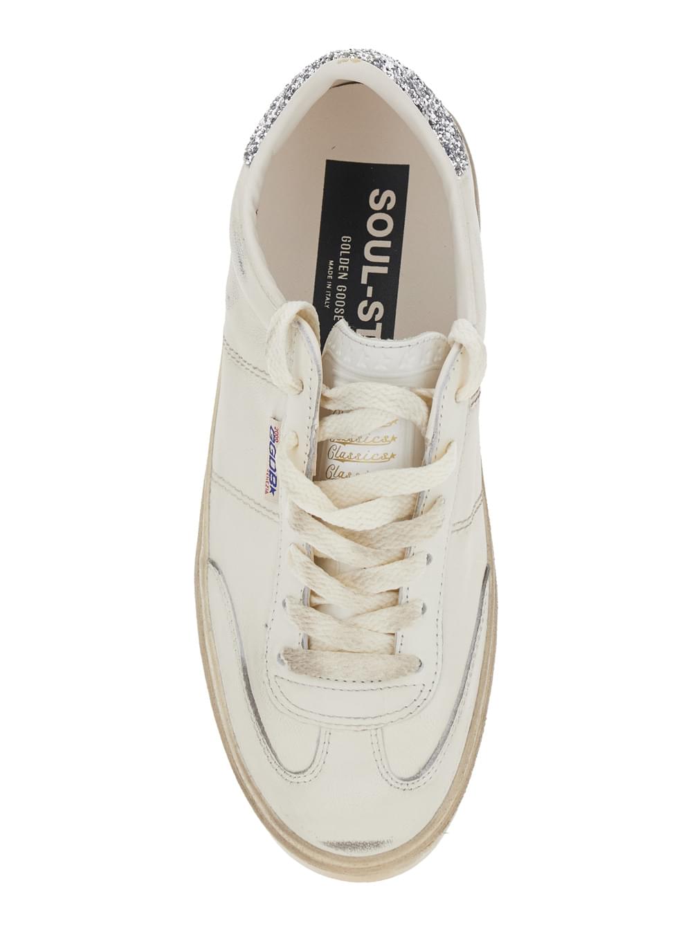 Golden Goose Women 'Soul-Star' White Low-Top Sneaker With Glitter Heel And Logo Lettering In Leather Woman GOLDEN GOOSE