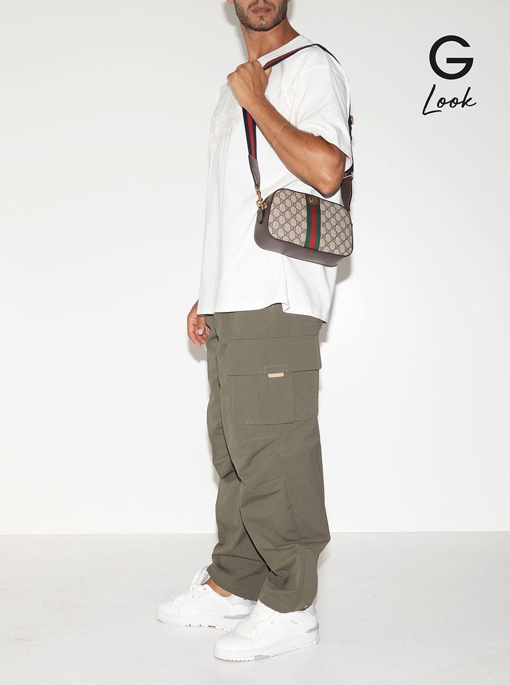 Gucci Men Crossbody Bag 'Ophidia Gg Piccola' With Web In Gg Canvas Beige And Ebony Men GUCCI